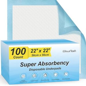 100 Count 22” x 22” Super Absorbency Disposable Underpads, Leakproof Quick Drying Disposable Pads for Baby, Puppy and Adults, Puppy Pads, Cat Pee...