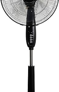 Amazon Basics 16-Inch Pedestal Floor Fan with Oscillating Blades, Remote Control, Timer, Tilted Head, and 3 Speed Settings - Sleek Black Design