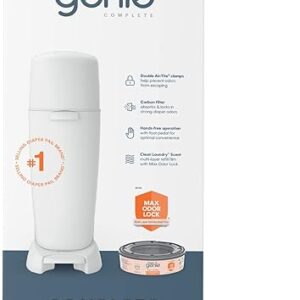 Diaper Genie Complete Diaper Pail (White) with Antimicrobial Odor Control | Includes 1 Diaper Trash Can, 1 Refill Bags, 1 Carbon Filter, Packaging...