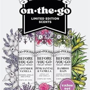 Poo-Pourri Before-You-Go Toilet Spray, Spring On-The-Go, Travel Size Variety 10 mL – Lavender Vanilla, Vanilla Petals & Santal, and Bamboo Rain