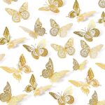 SAOROPEB 3D Butterfly Wall Decor 48 Pcs 4 Styles 3 Sizes, Gold Butterfly Decorations for Butterfly Birthday Decorations Butterfly Party Decorations...