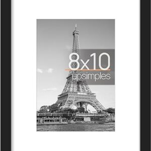 upsimples 8x10 Picture Frame, Display Pictures 5x7 with Mat or 8x10 Without Mat, Wall Hanging Photo Frame, Black, 1 Pack